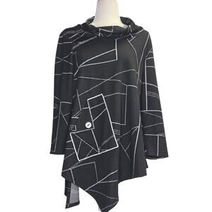 Yushi Women's Black Asymmetrical Cowl Neck Tunic  Size Medium